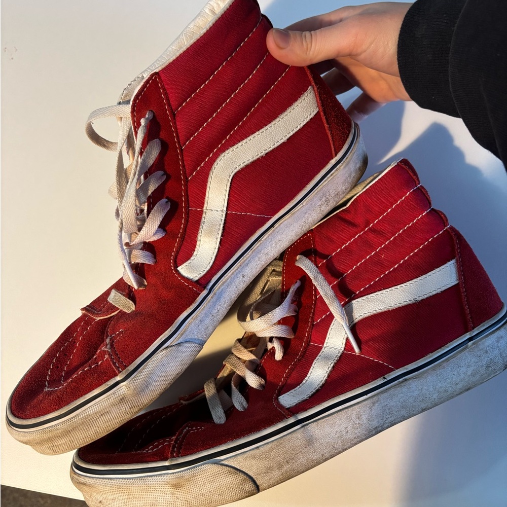 Vans Red and White High-Top Sneakers